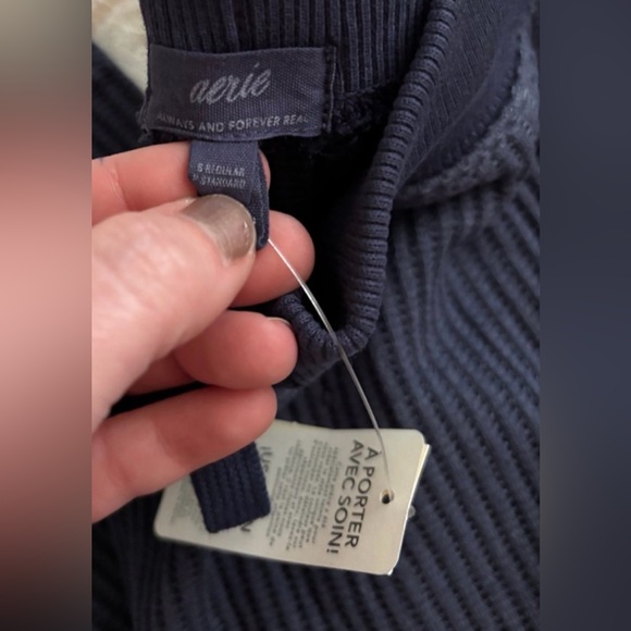 Viral Aerie Waffle Pants Navy Sz Sm - Picture 3 of 4